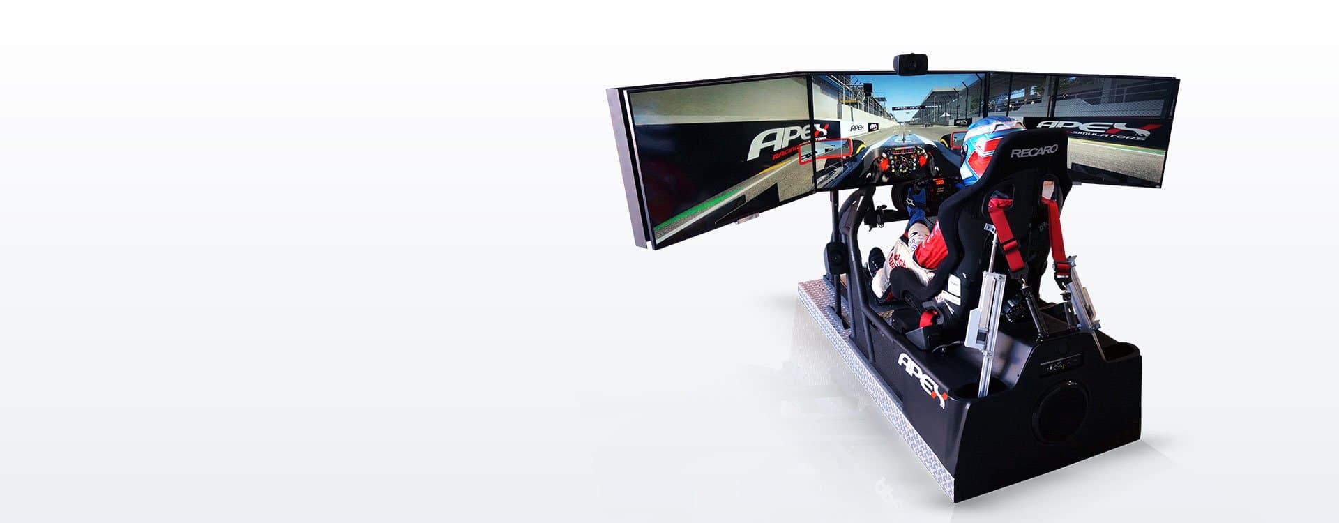 Simulador Motion GP de APEX: cockpit de carreras profesional en plena activación de marca
